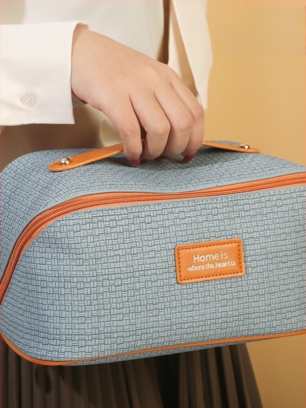 Geantă de cosmetică, din piele cu căptușeală din poliester, monocromă, stil street, rezistentă la uzură