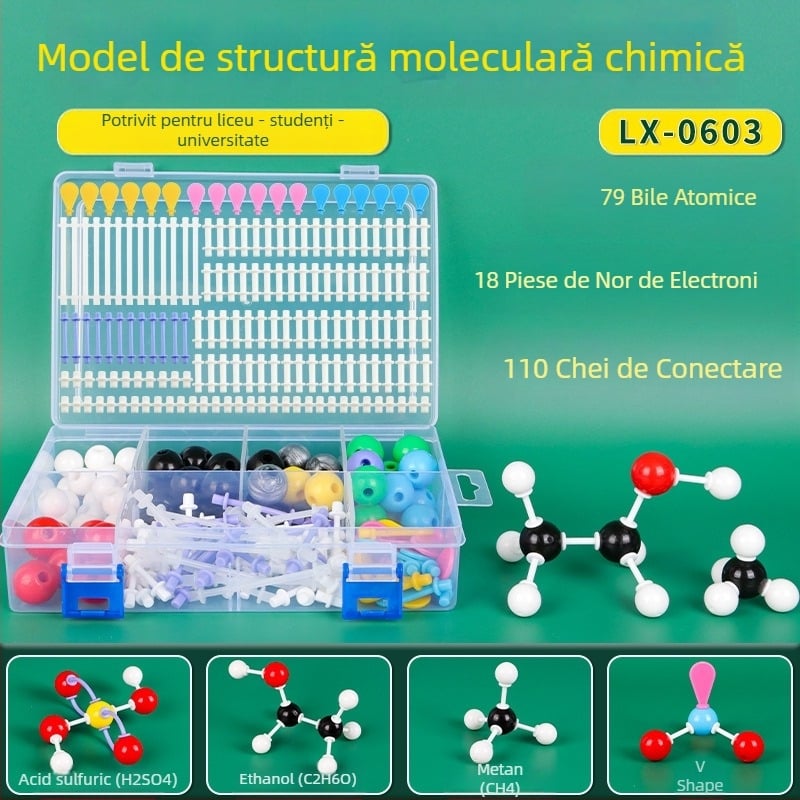 Model de structură moleculară, model ball‑and‑stick pentru molecule organice cristaline, din plastic, 540 g