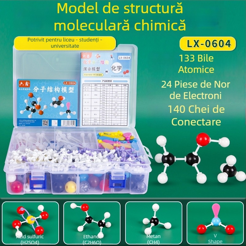 Model de structură moleculară, model ball‑and‑stick pentru molecule organice cristaline, din plastic, 540 g