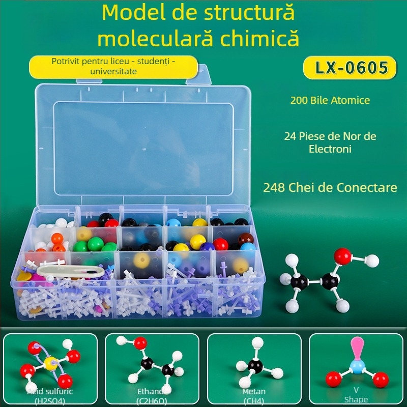 Model de structură moleculară, model ball‑and‑stick pentru molecule organice cristaline, din plastic, 540 g