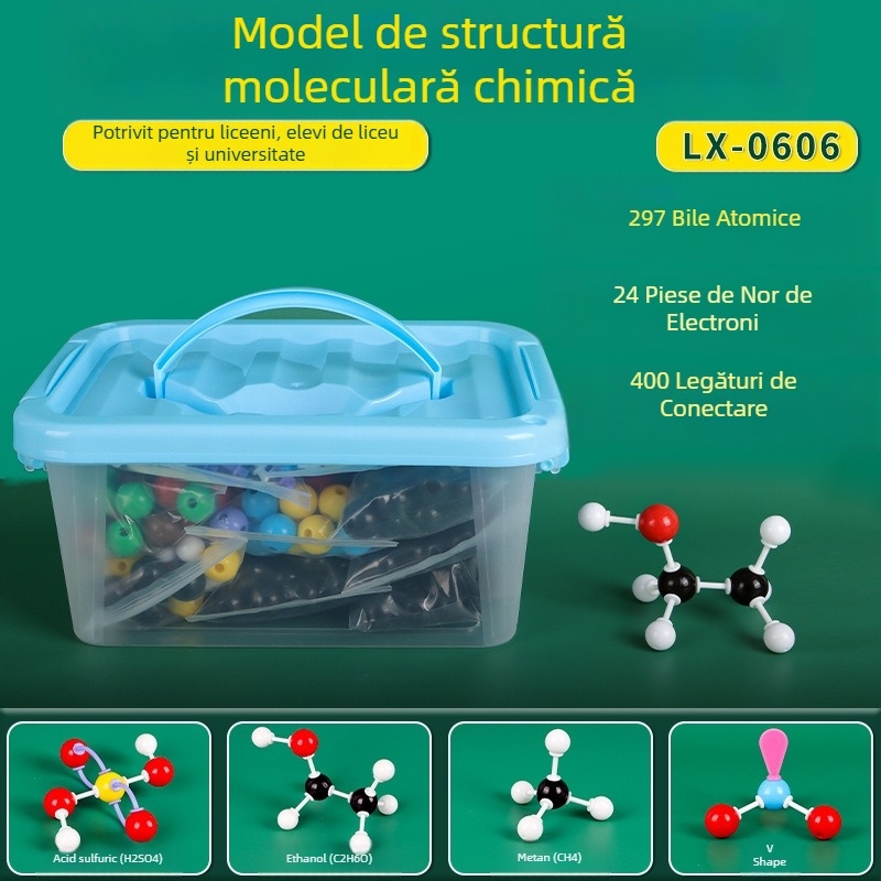 Model de structură moleculară, model ball‑and‑stick pentru molecule organice cristaline, din plastic, 540 g