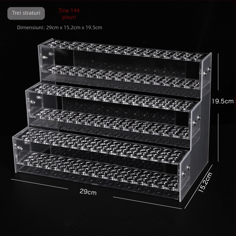 Raft acrilic de afișare pentru accesorii de păr cu suport multistrat – construcție din plastic; 1–4 straturi; găuri 48/96/144/192