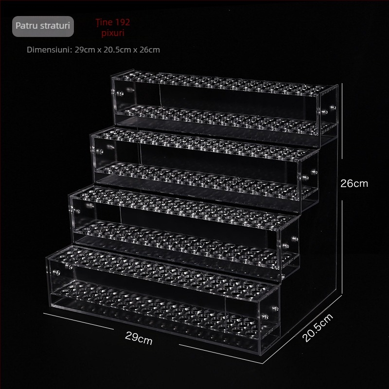 Raft acrilic de afișare pentru accesorii de păr cu suport multistrat – construcție din plastic; 1–4 straturi; găuri 48/96/144/192