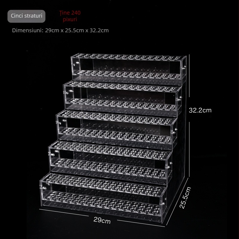 Raft acrilic de afișare pentru accesorii de păr cu suport multistrat – construcție din plastic; 1–4 straturi; găuri 48/96/144/192