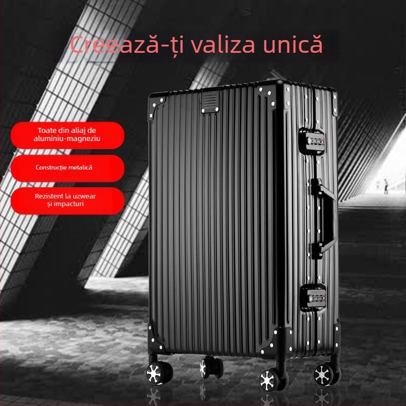 Valiză de călătorie complet din aluminiu pentru afaceri, corp din aliaj aluminiu-magneziu, încuciătoare TSA, roți universale, design dreptunghiular