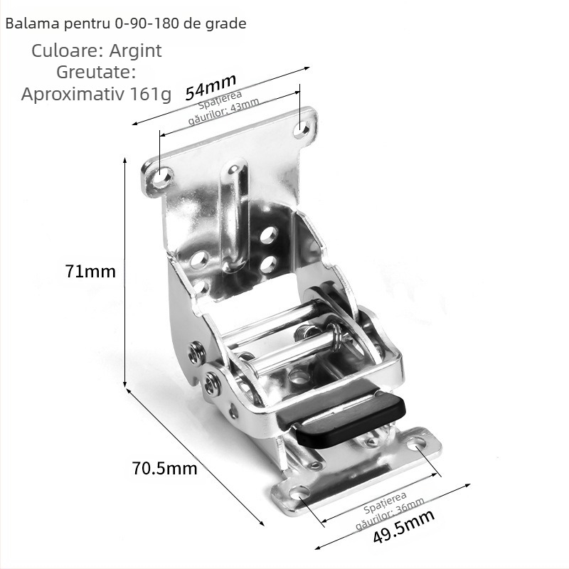 Balama pliantă 90° cu blocare pentru mobilier – din oțel laminat la rece, potrivită pentru mese, scaune, paturi și măsuțe