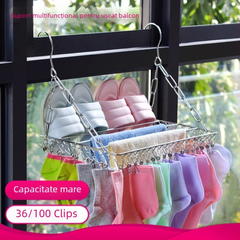 Uscător pentru haine din oțel inoxidabil, portabil, cu design circular și clemă, model DC022