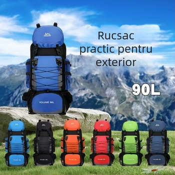 Rucsac de drumeție outdoor, 90L, pentru bărbați și femei, cu imprimare de logo