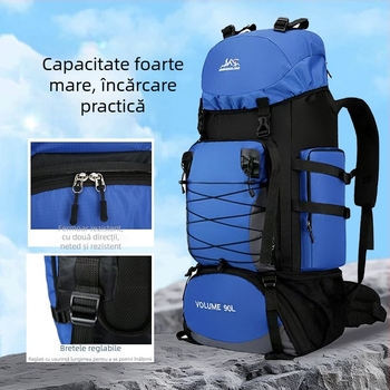 Rucsac de drumeție outdoor, 90L, pentru bărbați și femei, cu imprimare de logo