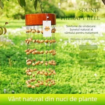 Pandantiv din lemn de pin cu clopoțel de mână și clopoțel de vânt, stil minimalist modern