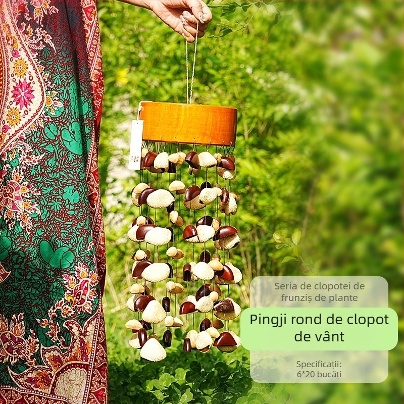 Pandantiv din lemn de pin cu clopoțel de mână și clopoțel de vânt, stil minimalist modern
