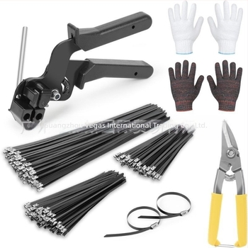 Pistol pentru banda de legare cabluri din oțel inox, cu mecanism de blocare automată, oțel inoxidabil 304, grosime 0,9 mm, seturi 106/101/156/157 piese