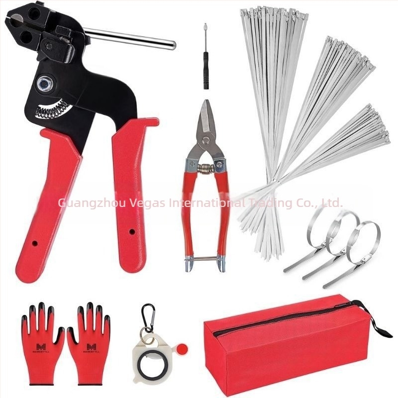 Pistol pentru banda de legare cabluri din oțel inox, cu mecanism de blocare automată, oțel inoxidabil 304, grosime 0,9 mm, seturi 106/101/156/157 piese