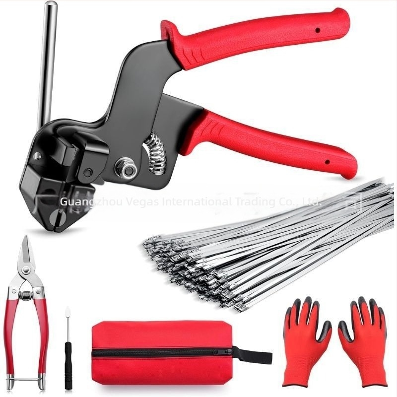 Pistol pentru banda de legare cabluri din oțel inox, cu mecanism de blocare automată, oțel inoxidabil 304, grosime 0,9 mm, seturi 106/101/156/157 piese