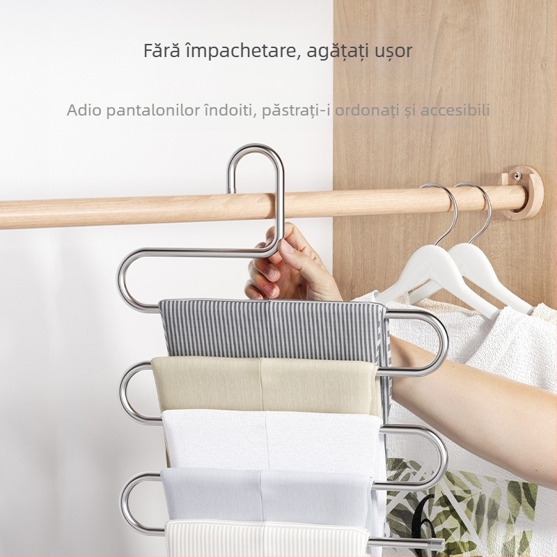 Raft pliabil pentru pantaloni, suport cu mai multe niveluri din oțel inoxidabil, cu clips pentru garderobă