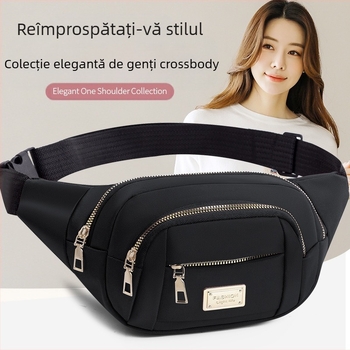 Geantă de talie pentru femei – Multifuncțională, cu capacitate mare (Stil: street trend; Material: Oxford cloth; Închidere: fermoar; Structură internă: buzunar secret cu fermoar; Tip exterior: tridimensional)