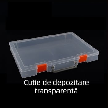 Cutie de depozitare piese cu separatoare, portabilă, transparentă cu 48 compartimente, material PP, capac inclus