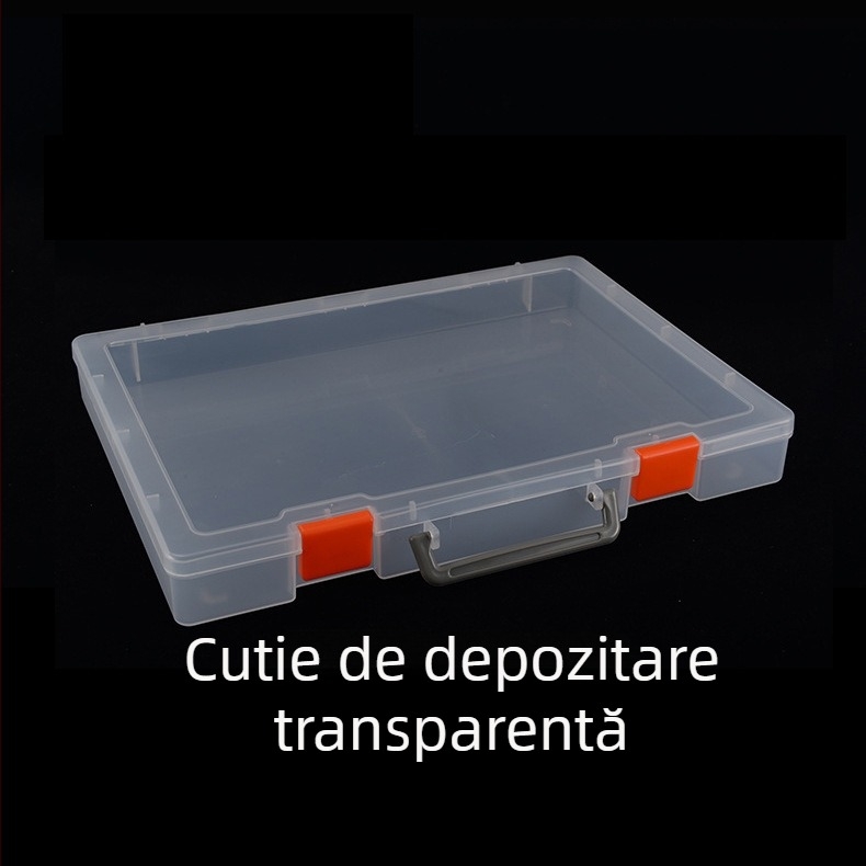 Cutie de depozitare piese cu separatoare, portabilă, transparentă cu 48 compartimente, material PP, capac inclus