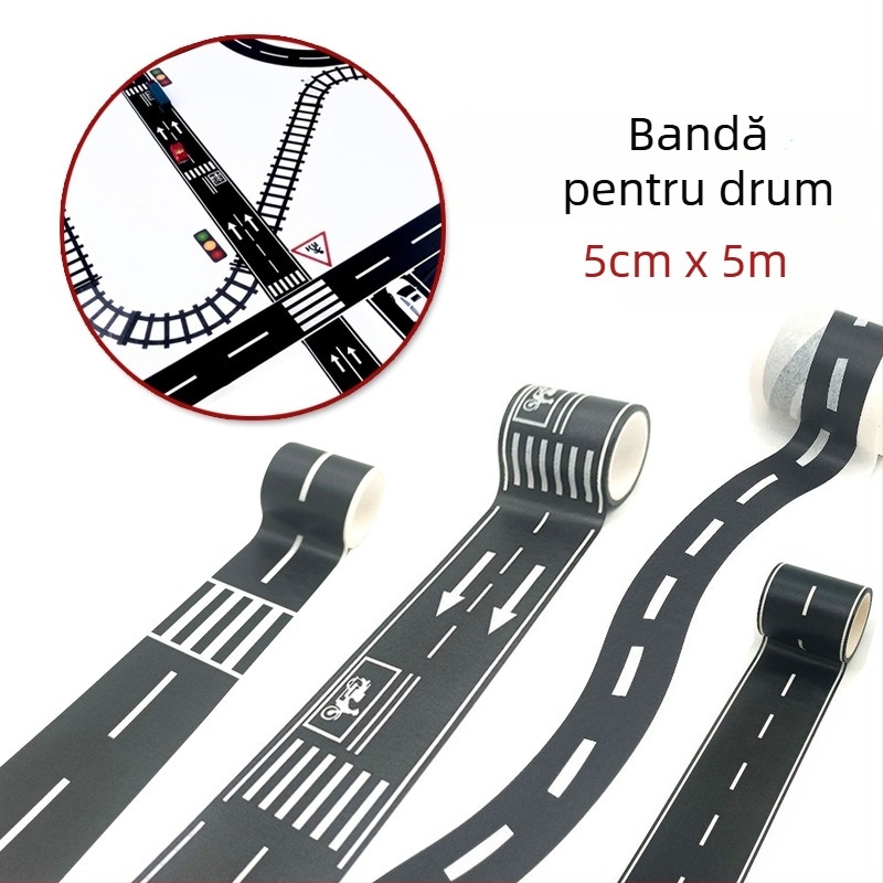 Bandă pentru trasee rutiere și căi ferate, pentru DIY; adeziv pe bază de hârtie; neasamblată; potrivită pentru copii 0–3 ani; Categoria 3C: Alte jucării sub 14 ani