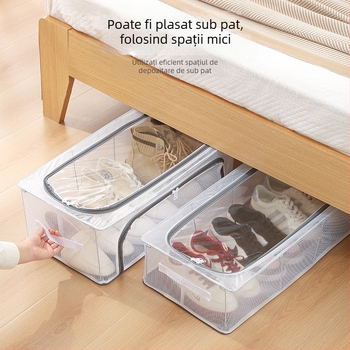 Cutie de depozitare pentru pantofi, PVC, pliabilă cu capac, 30 L, stivuibilă