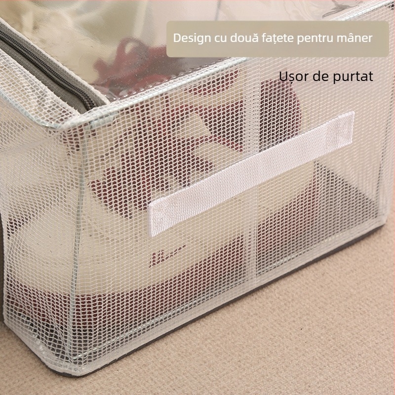 Cutie de depozitare pentru pantofi, PVC, pliabilă cu capac, 30 L, stivuibilă
