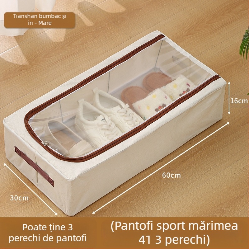 Cutie de depozitare pentru pantofi, PVC, pliabilă cu capac, 30 L, stivuibilă
