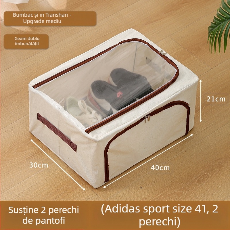 Cutie de depozitare pentru pantofi, PVC, pliabilă cu capac, 30 L, stivuibilă