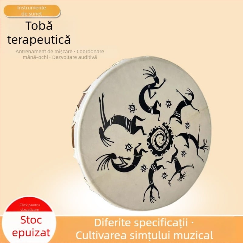 Tambur de mână cu piele de oaie pentru adulți — stil shamanic, percuție terapeutică pentru yoga și vindecare sonoră