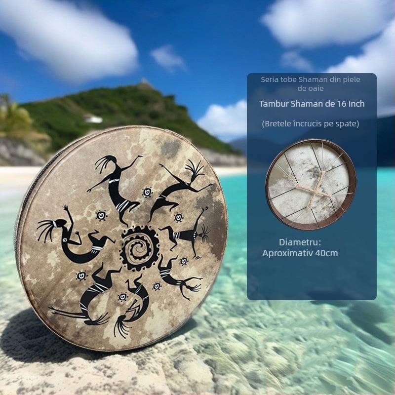 Tambur de mână cu piele de oaie pentru adulți — stil shamanic, percuție terapeutică pentru yoga și vindecare sonoră