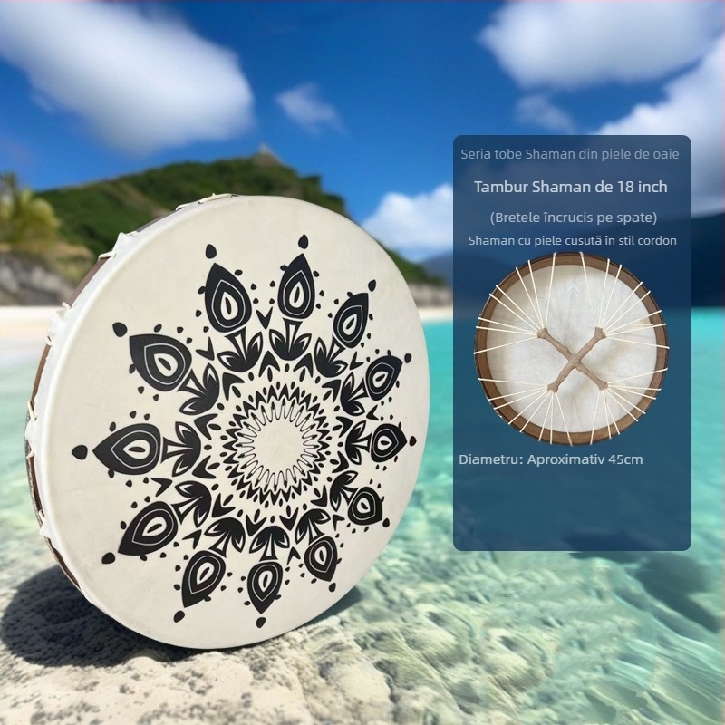 Tambur de mână cu piele de oaie pentru adulți — stil shamanic, percuție terapeutică pentru yoga și vindecare sonoră