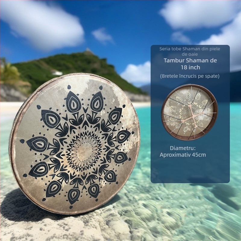 Tambur de mână cu piele de oaie pentru adulți — stil shamanic, percuție terapeutică pentru yoga și vindecare sonoră