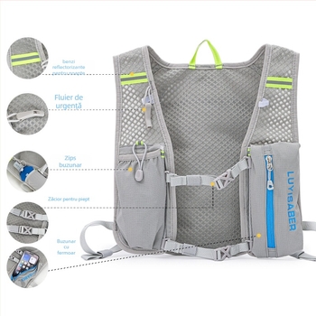 Rucsac sportiv ușor pentru alpinism, drumeții și ciclism, din nylon respirabil, căptușeală din poliester și curele de umăr curbate