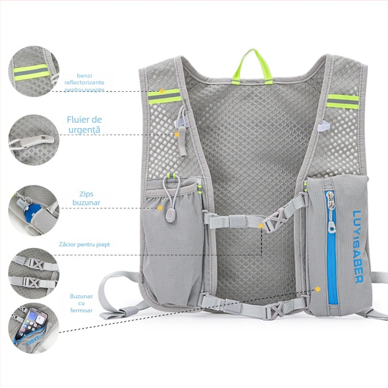 Rucsac sportiv ușor pentru alpinism, drumeții și ciclism, din nylon respirabil, căptușeală din poliester și curele de umăr curbate