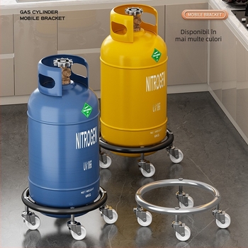 Bază pentru cilindru de gaz cu roți universale și frână, oțel inoxidabil, tavă mobilă