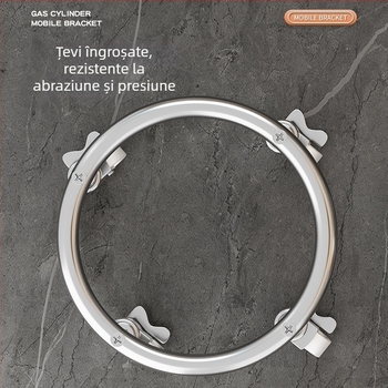Bază pentru cilindru de gaz cu roți universale și frână, oțel inoxidabil, tavă mobilă