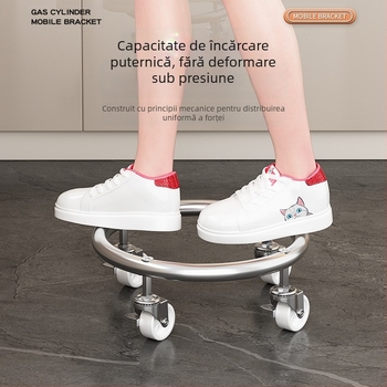 Bază pentru cilindru de gaz cu roți universale și frână, oțel inoxidabil, tavă mobilă