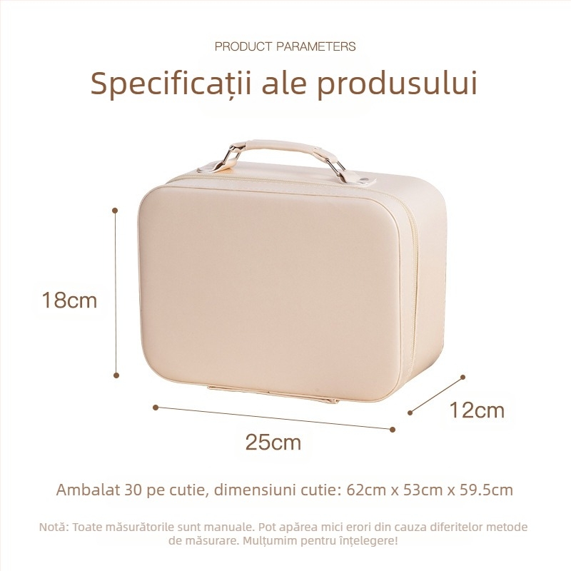 Geantă de toaletă cu oglindă, material PU, capacitate mare, portabilă, impermeabilă
