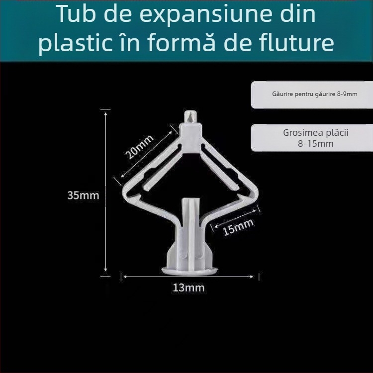 Ancoră fluture din nylon pentru gips-carton, șurub de expansiune