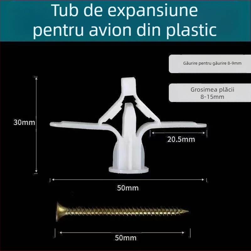 Ancoră fluture din nylon pentru gips-carton, șurub de expansiune