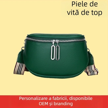 Geantă de damă din piele naturală, tip șa — piele de bovine de primă calitate, închidere cu fermoar, buzunar secret cu fermoar și buzunar pentru telefon în interior, design exterior tridimensional, căptușeală poliester