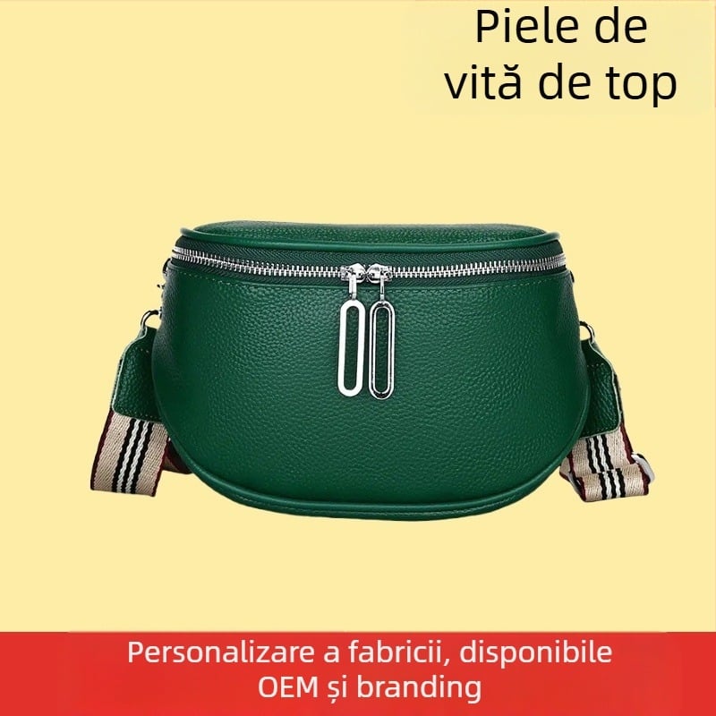 Geantă de damă din piele naturală, tip șa — piele de bovine de primă calitate, închidere cu fermoar, buzunar secret cu fermoar și buzunar pentru telefon în interior, design exterior tridimensional, căptușeală poliester