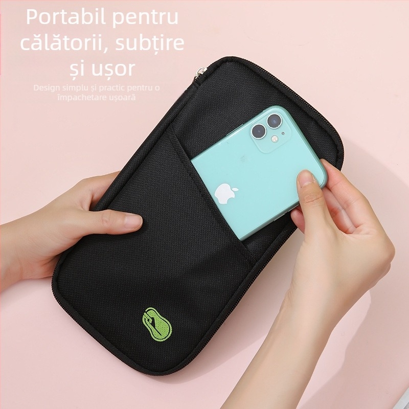 Husă pentru pașapoarte și documente – material Oxford, căptușeală poliester, organizator de carduri și bilete, unisex, stil urban minimalist