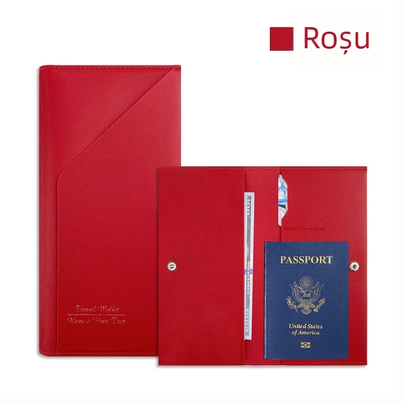 Geantă din PU piele pentru pașaport și documente de călătorie, portofel cu 1 buzunar, suport multifuncțional pentru Passbook, personalizare logo