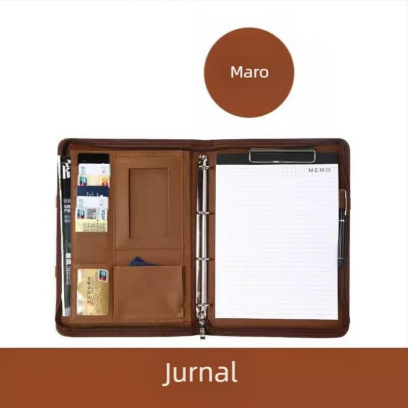 Mapă din piele A4 cu fermoar și clipuri pentru documente – mapă de afaceri multifuncțională (Dimensiune hârtie aplicabilă: A4; Grosime placă: 0,05; Model: BS-002)