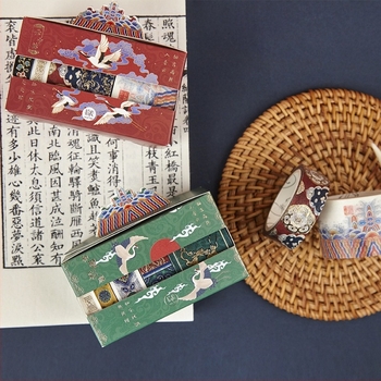 Set de Washi tape în stil chinezesc, într-o cutie mică de cadouri, seria Palatul de Est, modele colorate, comori din Orașul Interzis, etichete cu folie metalică