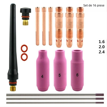 Set de consumabile pentru pistol TIG WP17/18/26 — clemă WT20 pentru electrod tungsten, diametrul miezului 1,6 mm