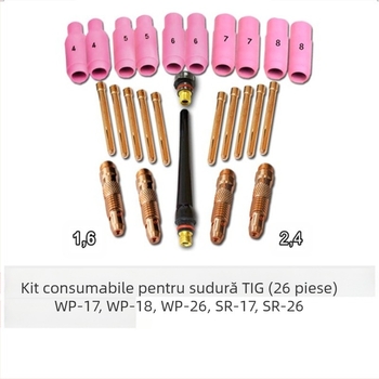 Set de consumabile pentru pistol TIG WP17/18/26 — clemă WT20 pentru electrod tungsten, diametrul miezului 1,6 mm