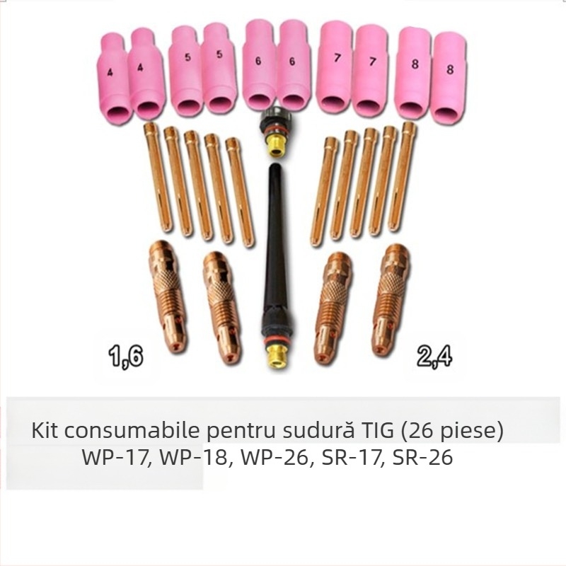 Set de consumabile pentru pistol TIG WP17/18/26 — clemă WT20 pentru electrod tungsten, diametrul miezului 1,6 mm