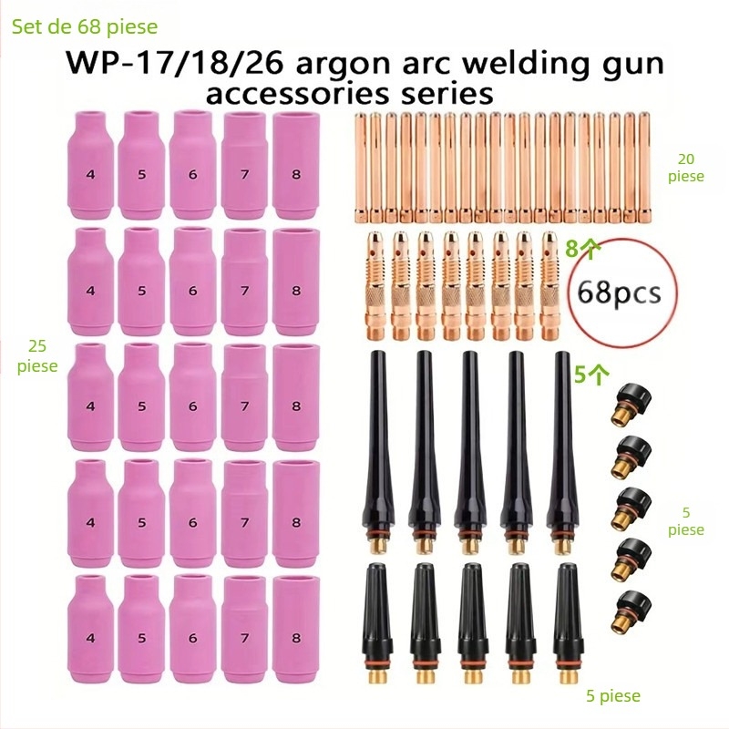 Set de consumabile pentru pistol TIG WP17/18/26 — clemă WT20 pentru electrod tungsten, diametrul miezului 1,6 mm
