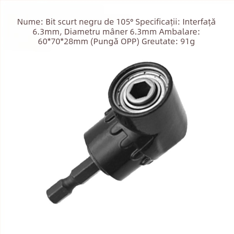 Adaptor unghiular 105° pentru șurubelniță cu mâner hexagonal și ax flexibil, din ABS, pentru șuruburi